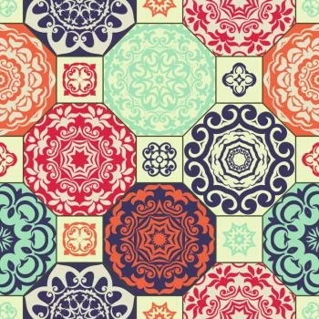 Tapeta Kolorowe Ornamenty W Stylu Retro - obrazek 2