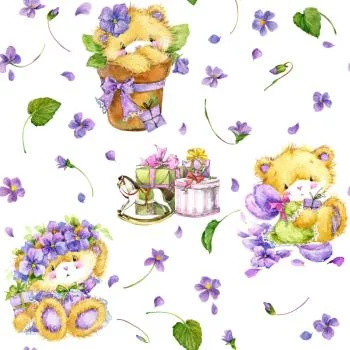Tapeta Dla Dziewczynki Misie Kwiaty Natura - obrazek 2