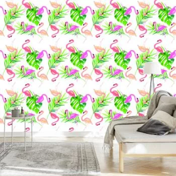 Tapeta Z Flamingami, Liście, Do Sypialni