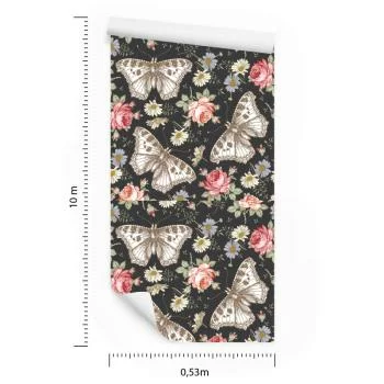 Tapeta Do Przedpokoju Motyle, Róże, Kwiaty, Liście - obrazek 3