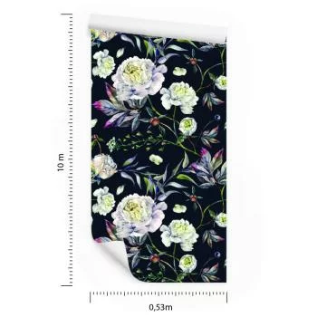 Tapeta Kwiaty Piwonie, Liście, Styl Vintage - obrazek 3
