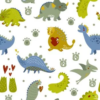 Tapeta Dla Dzieci, Dinozaury Kropki Serca - obrazek 2