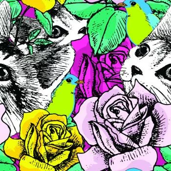 Tapeta – Koty, Ptaki I Róże - obrazek 2