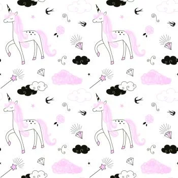 Tapeta Dla Dziewczynek Jednorożce Chmurki Diamenty - obrazek 2