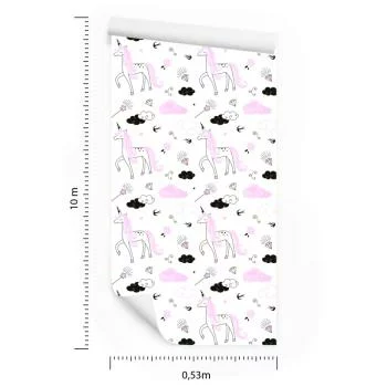 Tapeta Dla Dziewczynek Jednorożce Chmurki Diamenty - obrazek 3