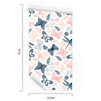 Tapeta Do Pokoju Dziecka, Kolorowe Motyle, Ważki - obrazek 3