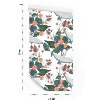 Tapeta – Latające Żurawie I Kwiaty - obrazek 3