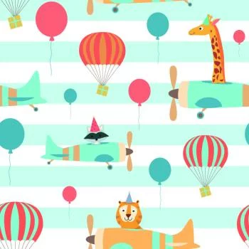 Tapeta Balony Samoloty Zwierzątka, Pokój Dziecięcy - obrazek 2