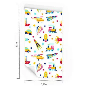 Tapeta Do Pokoju Dziecka Balony, Auta, Helikoptery - obrazek 3