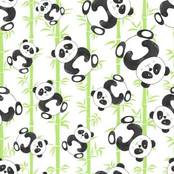 Tapeta Dla Dzieci - Uśmiechnięte Misie Panda I Bambusy - obrazek 2
