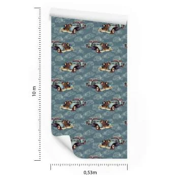 Tapeta Dla Dzieci - Starodawne Auta Malowane Akwarelą W Stylu Vintage - obrazek 3