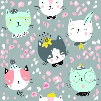 Tapeta Dla Dzieci - Rozmarzone Kolorowe Kotki - obrazek 2