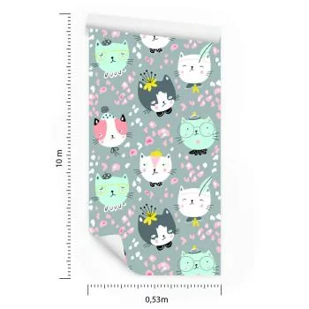 Tapeta Dla Dzieci - Rozmarzone Kolorowe Kotki - obrazek 3