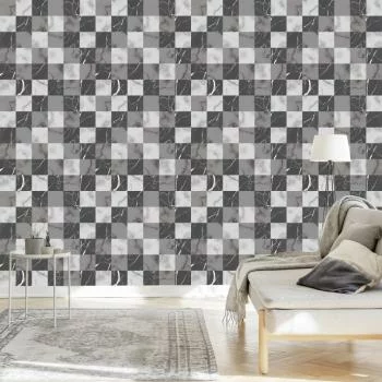 Tapeta Modernistyczna Szara Krata Na Wzór Marmuru