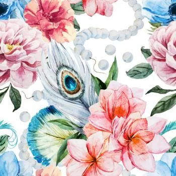 Tapeta Kwiaty, Pawie Pióra I Perły - obrazek 2