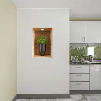 Naklejka na ścianę 3D do kuchni - kwiat w drewnianej wnęce IV