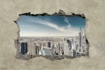 Fototapeta 3D - miasto za zburzoną ścianą - obrazek 2