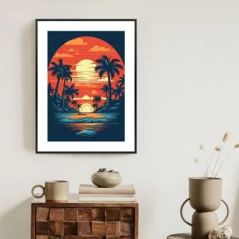 Plakat w ramie - letnia plaża z palmami i morzem