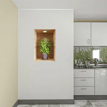 Naklejka na ścianę 3D do kuchni - kwiat w drewnianej wnęce XXVII
