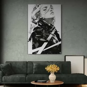 Abstrakcyjny portret kobiety w czerni i bieli – nowoczesny obraz na ścianę