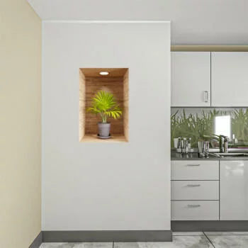 Naklejka na ścianę 3D do kuchni - kwiat w drewnianej wnęce XXIX