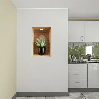 Naklejka na ścianę 3D do kuchni - kwiat w drewnianej wnęce XV