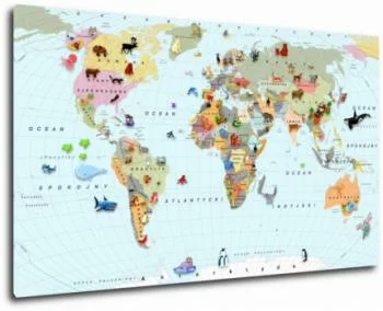 Obraz kolorowa mapa świata dla dzieci po polsku