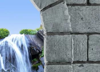 Fototapeta 3D - wodospad za kamiennym przejściem - obrazek 3