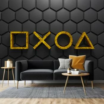 Fototapeta - Czarny hexagon i złote figury