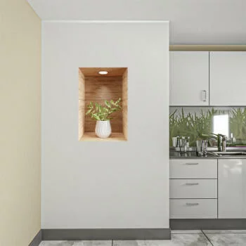 Naklejka na ścianę 3D do kuchni - kwiat w drewnianej wnęce XXV