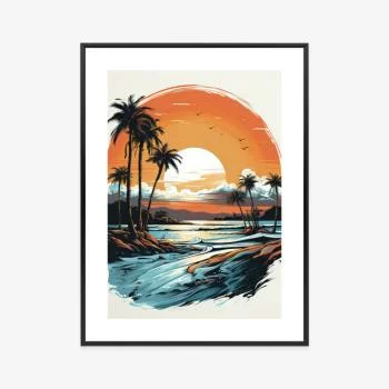 Plakat w ramie - zachód słońca z palmami i morzem - obrazek 3