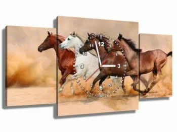 Obraz z zegarem - galopujące konie