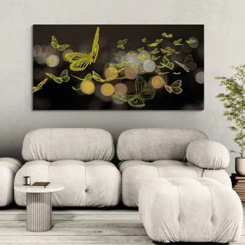 Duży obraz 200x100 cm - złote motyle w świetle nocy