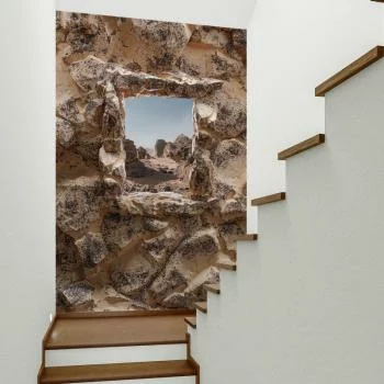 Fototapeta 3D na klatkę - kamienne okno - pustynna osada