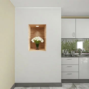 Naklejka na ścianę 3D do kuchni - kwiat w drewnianej wnęce XIX