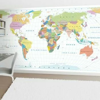 Fototapeta Mapa Świata jasna język polski