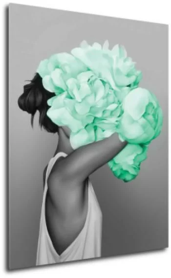 Obraz - dziewczyna z kwiatami w kolorze mięty - obrazek 2