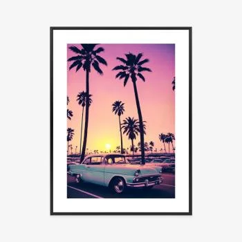 Plakat w ramie - samochód retro na tle wysokich palm - obrazek 3