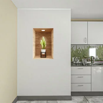 Naklejka na ścianę 3D do kuchni - kwiat w drewnianej wnęce XXXI